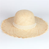 Boho Hat, Sun Beach Hat, Vintage Raffia Straw Hat Leah Lace Ribbon