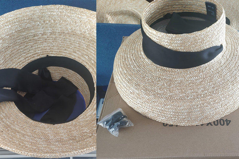 Boho Hat, Sun Hat, Beach Hat, Wide Brim Straw Hat 10 cm, Shade Visor Beige