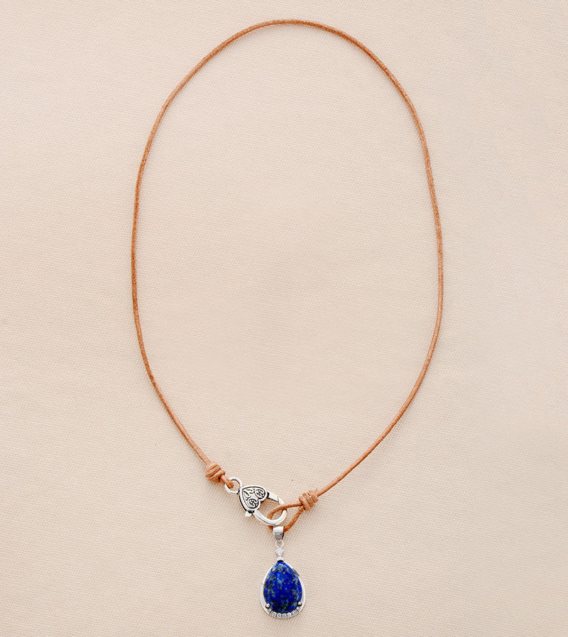 Boho Necklace,Lapis Lazuli  Pendant Leather