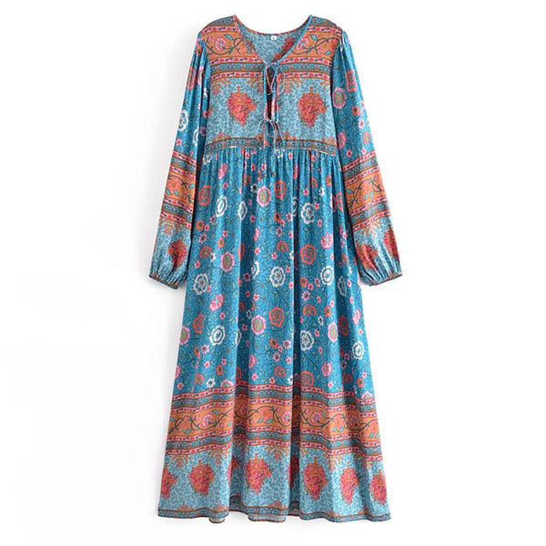 Gown Dress, Boho Maxi Dress, Loose Dress, Everly in Blue