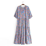 Boho Maxi Dress, Sundress, Elliana Rose in Blue and Pink