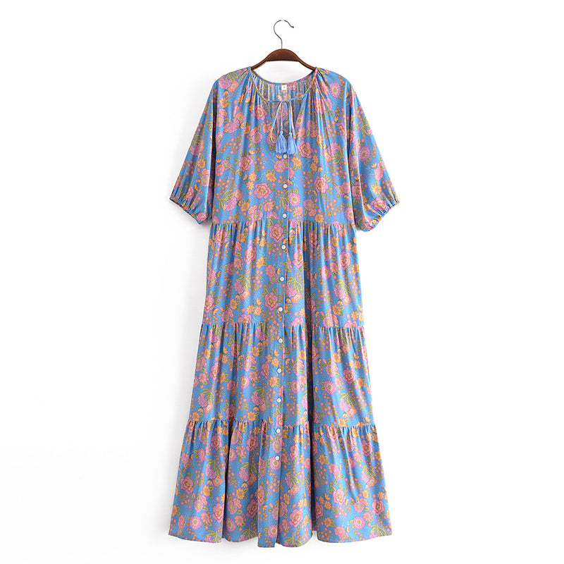 Boho Maxi Dress, Sundress, Elliana Rose in Blue and Pink