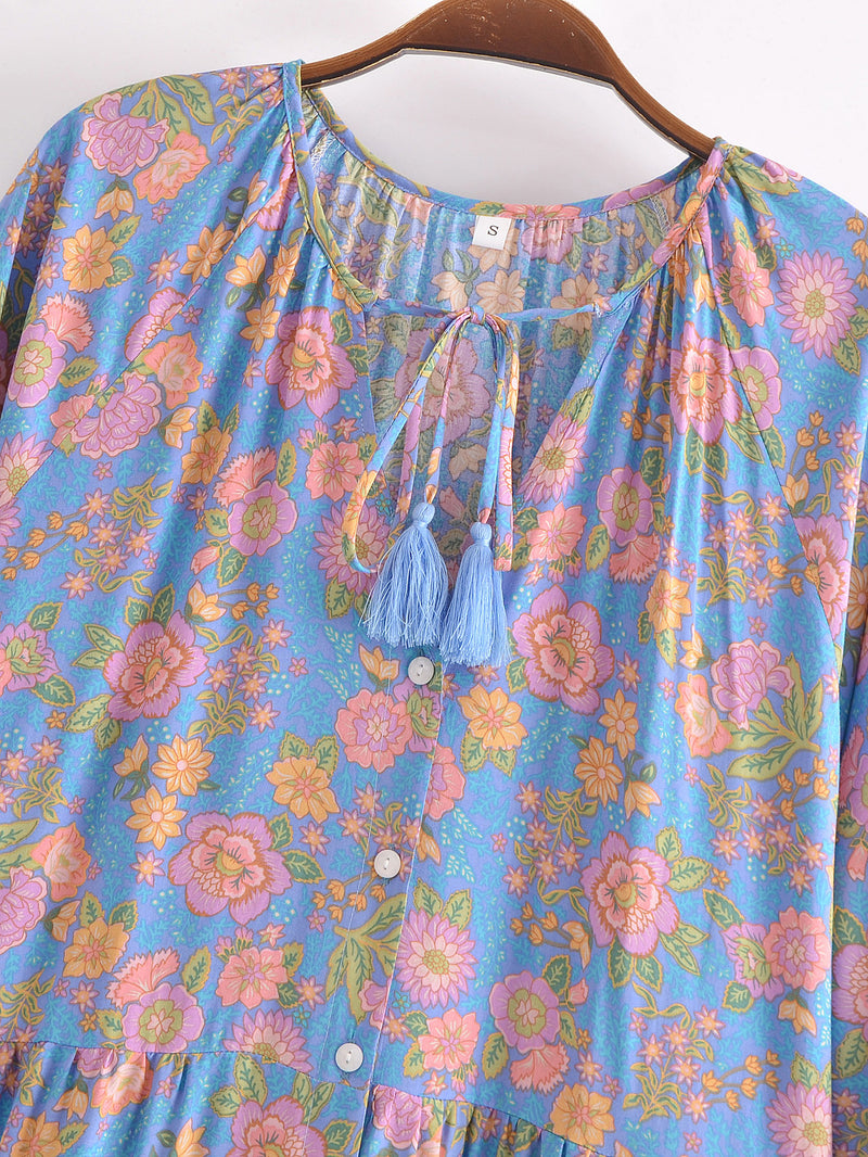 Boho Maxi Dress, Sundress, Elliana Rose in Blue and Pink