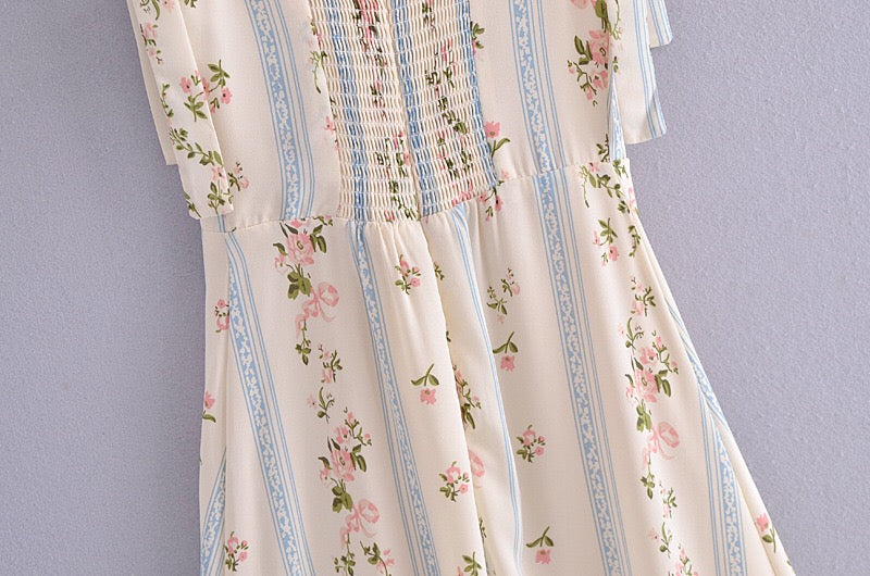 Boho Midi Dress, Strappy Sundress, White Vintage Rose