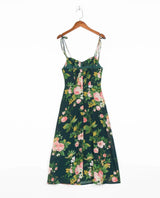 Boho Midi Dress, Strappy Sundress, Black Rose Garden