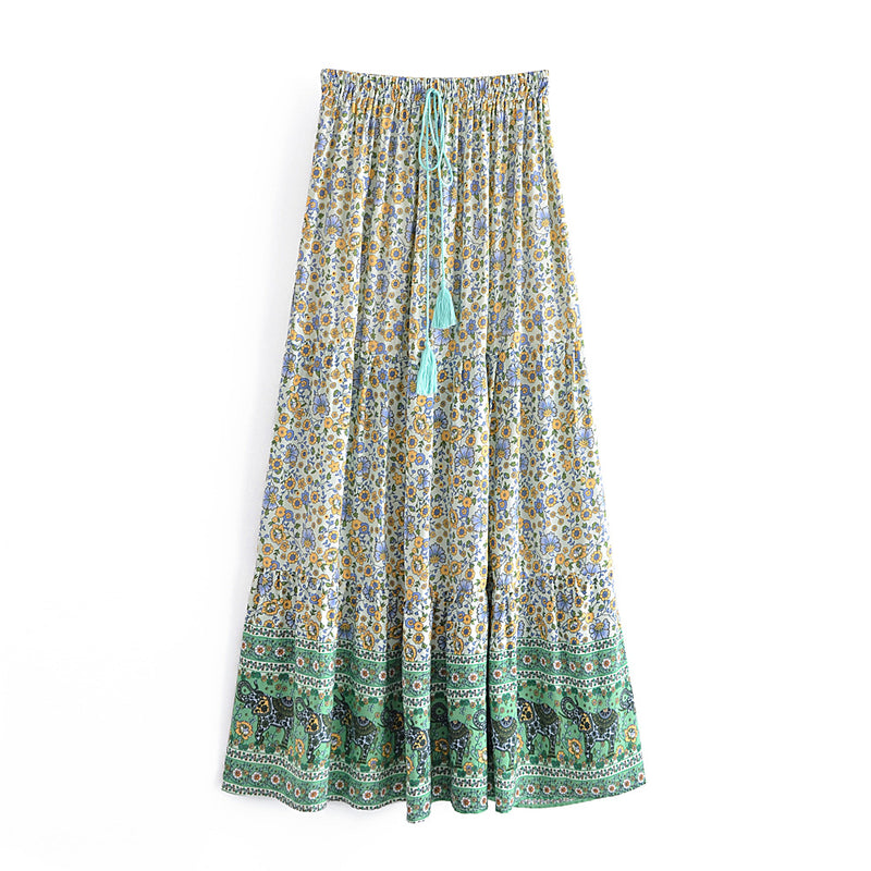 Boho Skirt, Hippie Skirts, Maxi Skirt, Esme Flower in Green