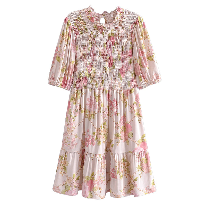 Boho Mini Dress Smock Dress, Irma Pink Paddy