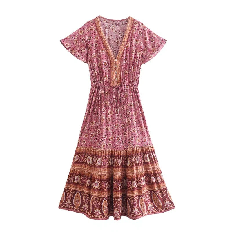 Boho Maxi Dress, Sundress, Pink Rosella
