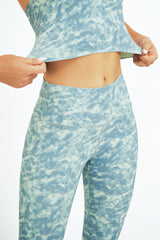 Yoga Set, Yoga Legging, Printed Workout 3 Piece Set Hooded Shirt Top, Vest and Legging, Tie-dye Fitness in Light Green