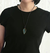 Boho Necklace,Blue and Black Agate, Jasper Arrowhead Pendant Leather