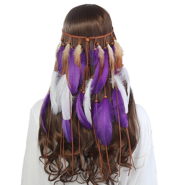 Boho Feather Headband, Gypsy Bride - Wild Rose Boho