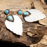 Boho Earrings, Dangle Earrings, Leaf White Shell - Wild Rose Boho