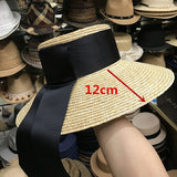 Boho Hat, Sun Hat, Beach Hat, Wide Brim Straw Hat, Vintage Big Black Ribbon - Wild Rose Boho